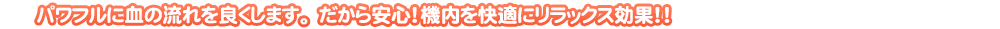 パワフルに血の流れを良くします。　だから安心！機内を快適にリラックス効果！！